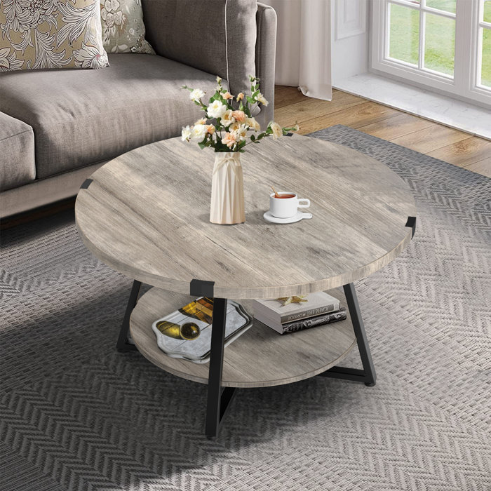 17 Stories Jahaira Round Coffee Table with 2-Tier Storage Shelves ...